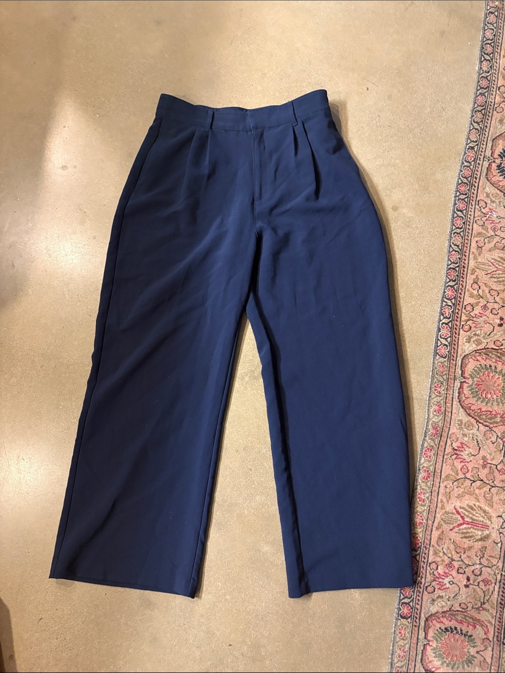Abercrombie & Fitch Navy Wide-Leg Pleated Trousers